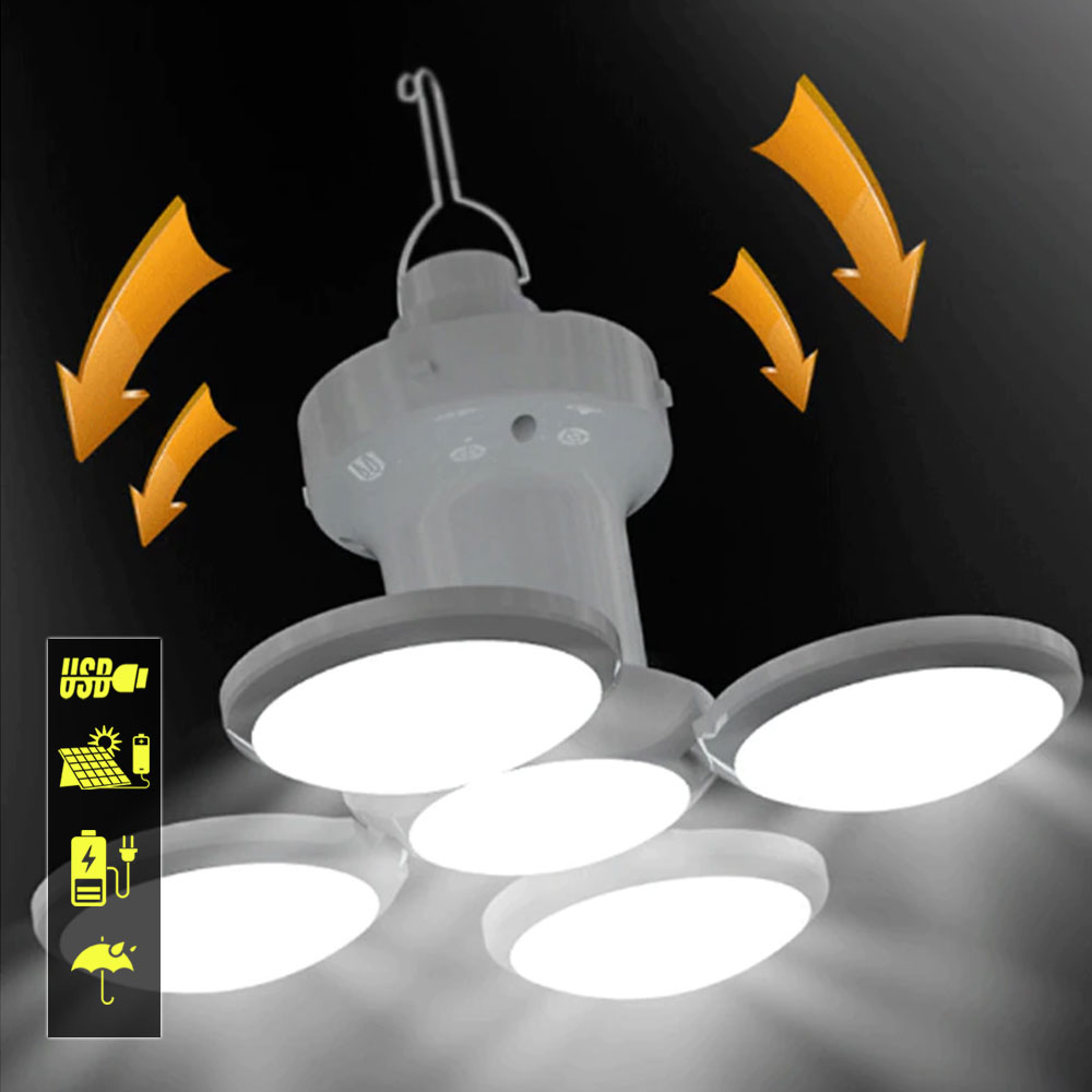 Lampe Solaire LED + Rechargeable Par USB de Camping 5 en 1 